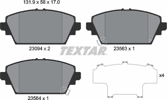 Textar 2309401 - Əyləc altlığı dəsti, əyləc diski furqanavto.az