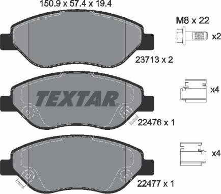 Textar 2247601 - Əyləc altlığı dəsti, əyləc diski furqanavto.az