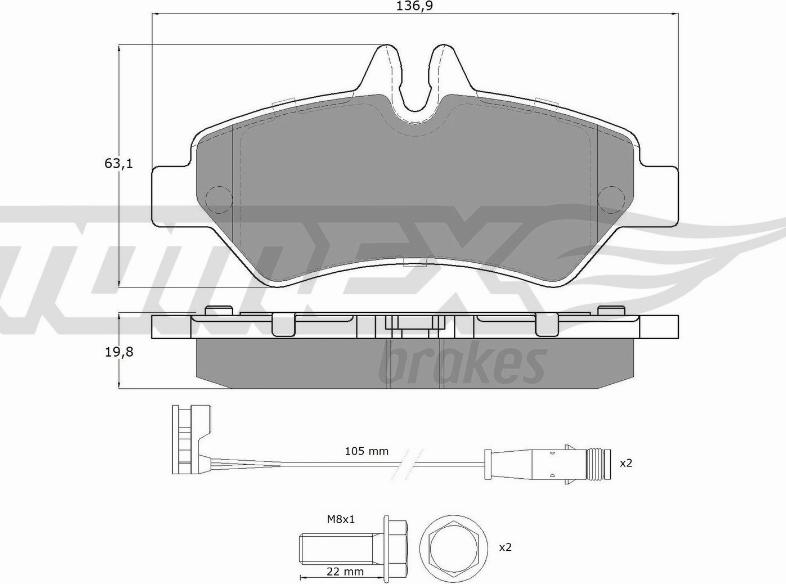 TOMEX brakes TX 14-27 - Əyləc altlığı dəsti, əyləc diski furqanavto.az