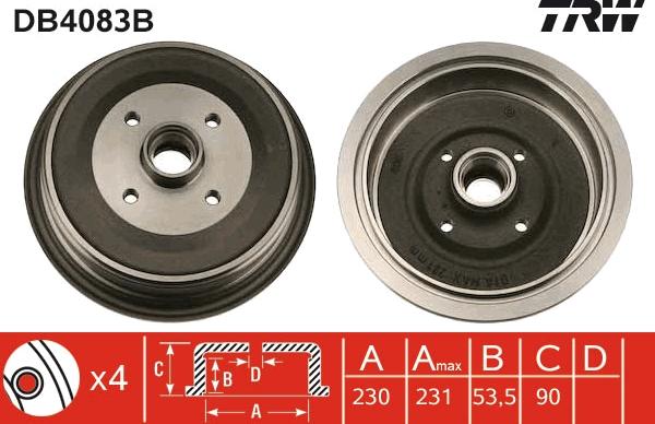 TRW DB4083B - Əyləc barabanı furqanavto.az