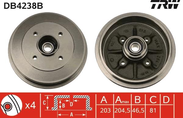 TRW DB4238B - Əyləc barabanı furqanavto.az