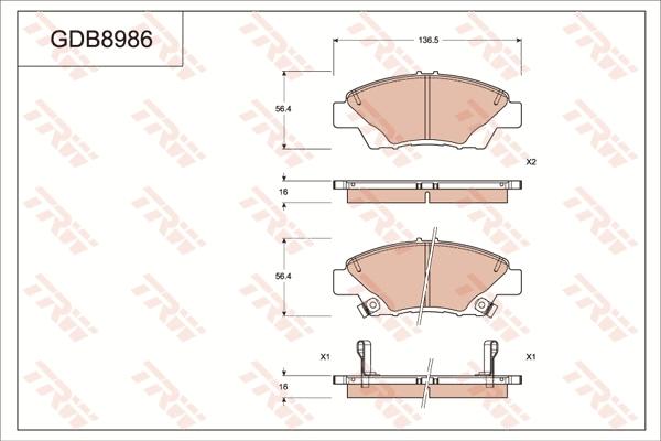 TRW GDB8986AT - Əyləc altlığı dəsti, əyləc diski furqanavto.az