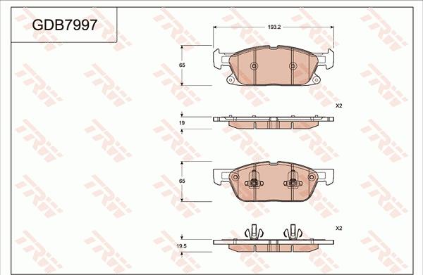 TRW GDB7997AT - Əyləc altlığı dəsti, əyləc diski furqanavto.az