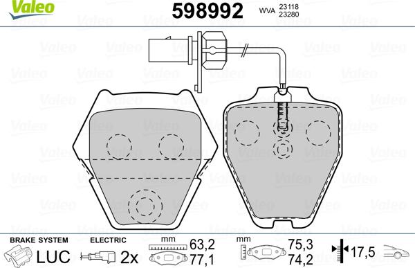 Valeo 598992 - Əyləc altlığı dəsti, əyləc diski furqanavto.az