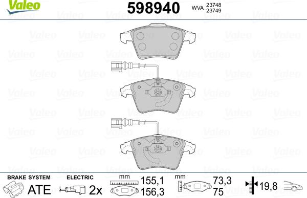 Valeo 598940 - Əyləc altlığı dəsti, əyləc diski furqanavto.az