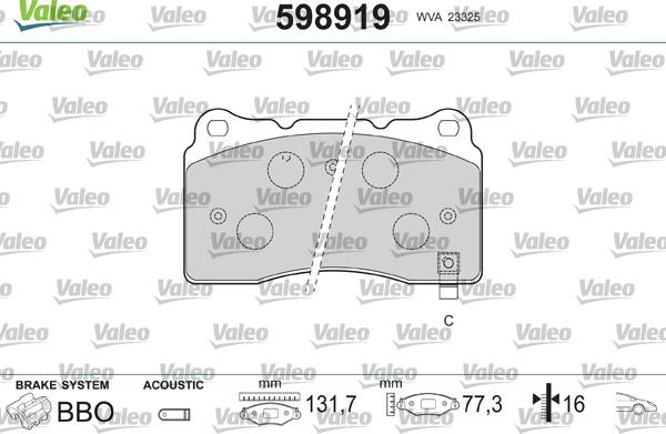 Valeo 598919 - Əyləc altlığı dəsti, əyləc diski furqanavto.az