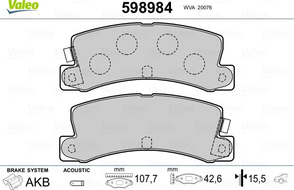 Valeo 598984 - Əyləc altlığı dəsti, əyləc diski www.furqanavto.az