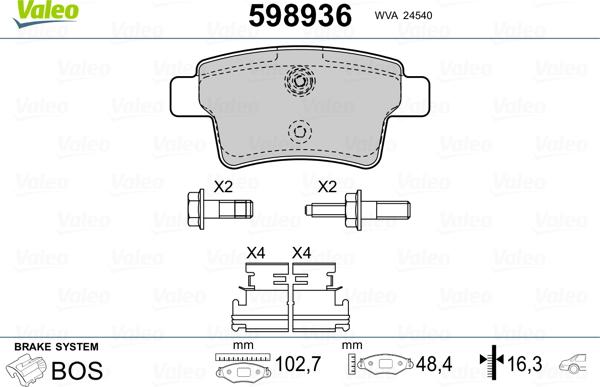 Valeo 598936 - Əyləc altlığı dəsti, əyləc diski furqanavto.az