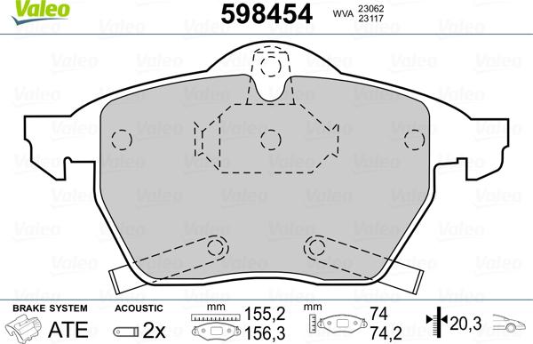 Valeo 598454 - Əyləc altlığı dəsti, əyləc diski furqanavto.az