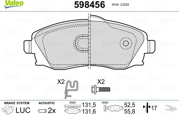 Valeo 598456 - Əyləc altlığı dəsti, əyləc diski furqanavto.az