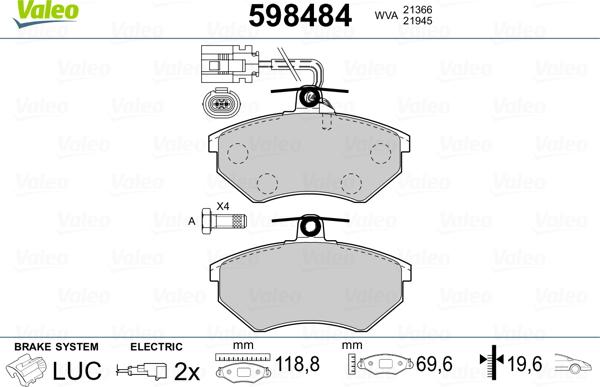 Valeo 598484 - Əyləc altlığı dəsti, əyləc diski furqanavto.az