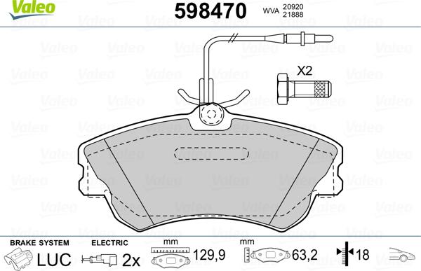 Valeo 598470 - Əyləc altlığı dəsti, əyləc diski furqanavto.az