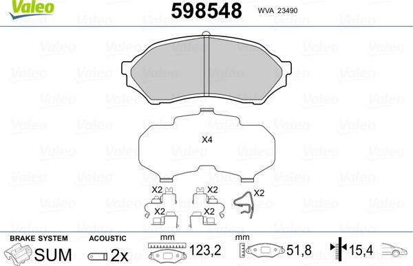 Valeo 598548 - Əyləc altlığı dəsti, əyləc diski furqanavto.az