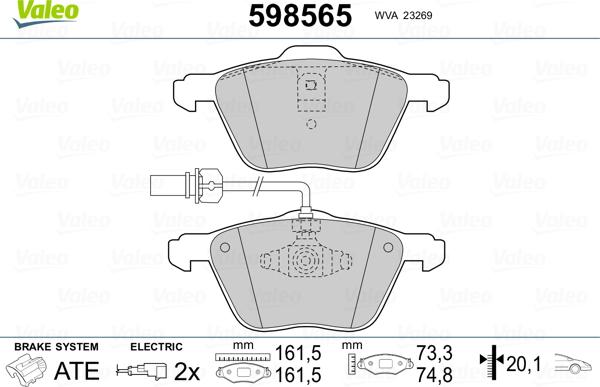 Valeo 598565 - Əyləc altlığı dəsti, əyləc diski furqanavto.az