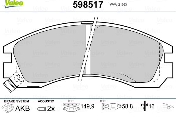 Valeo 598517 - Əyləc altlığı dəsti, əyləc diski www.furqanavto.az