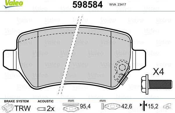 Valeo 598584 - Əyləc altlığı dəsti, əyləc diski www.furqanavto.az