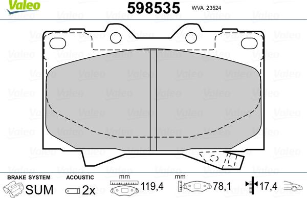 Valeo 598535 - Əyləc altlığı dəsti, əyləc diski furqanavto.az