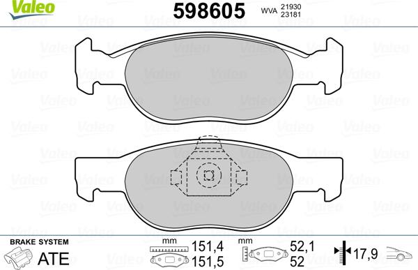 Valeo 598605 - Əyləc altlığı dəsti, əyləc diski furqanavto.az