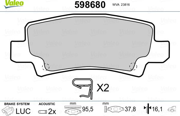 Valeo 598680 - Əyləc altlığı dəsti, əyləc diski furqanavto.az