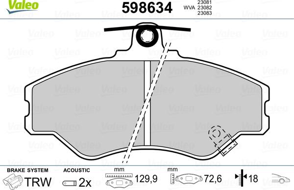 Valeo 598634 - Əyləc altlığı dəsti, əyləc diski furqanavto.az