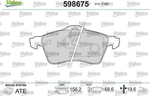 Valeo 598675 - Əyləc altlığı dəsti, əyləc diski furqanavto.az