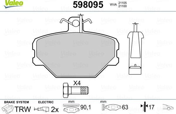 Valeo 598095 - Əyləc altlığı dəsti, əyləc diski furqanavto.az