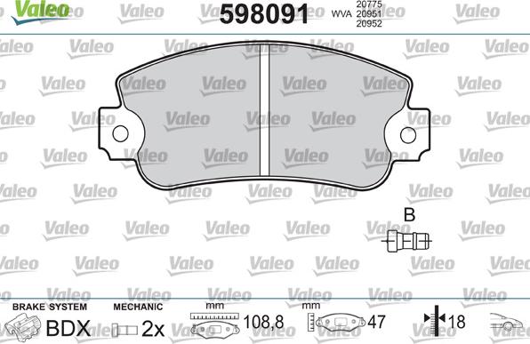 Valeo 598091 - Əyləc altlığı dəsti, əyləc diski www.furqanavto.az