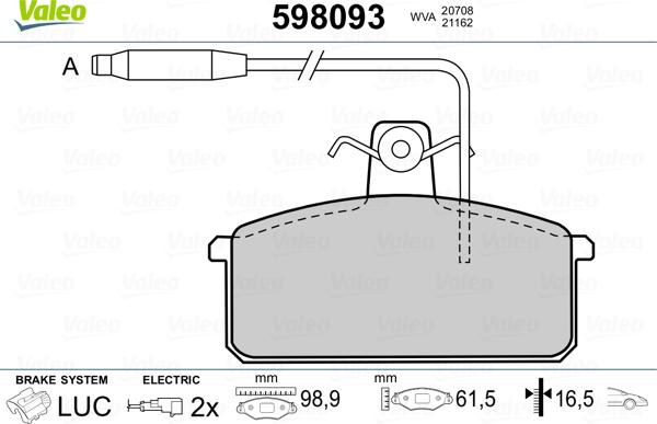 Valeo 598093 - Əyləc altlığı dəsti, əyləc diski furqanavto.az