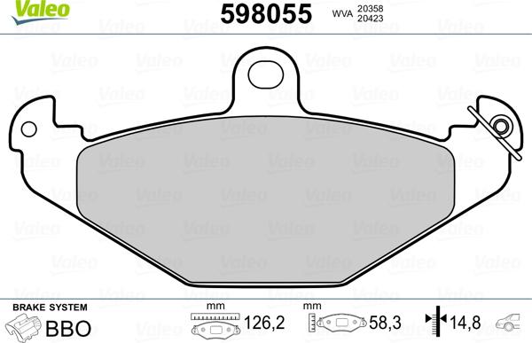 Valeo 598055 - Əyləc altlığı dəsti, əyləc diski furqanavto.az