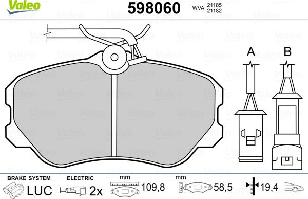 Valeo 598060 - Əyləc altlığı dəsti, əyləc diski www.furqanavto.az