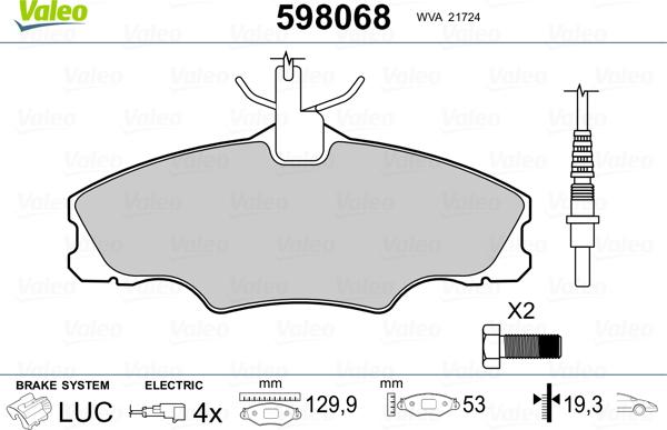 Valeo 598068 - Əyləc altlığı dəsti, əyləc diski furqanavto.az