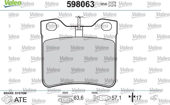 Valeo 598063 - Əyləc altlığı dəsti, əyləc diski furqanavto.az