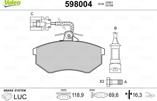 Valeo 598004 - Əyləc altlığı dəsti, əyləc diski furqanavto.az