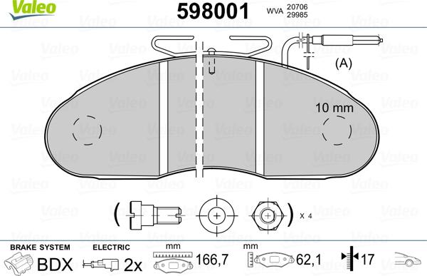 Valeo 598001 - Əyləc altlığı dəsti, əyləc diski furqanavto.az