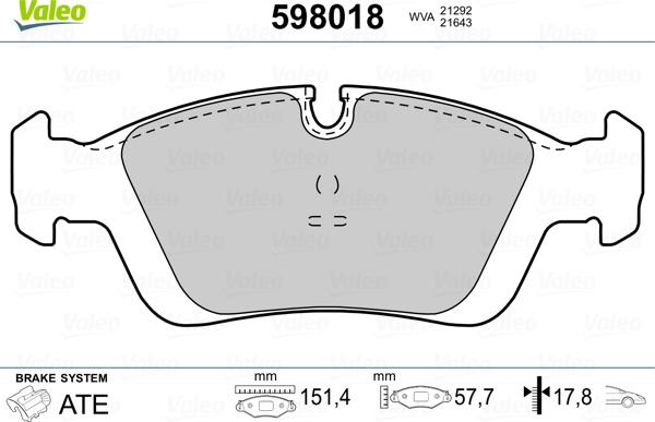 Valeo 598018 - Əyləc altlığı dəsti, əyləc diski www.furqanavto.az