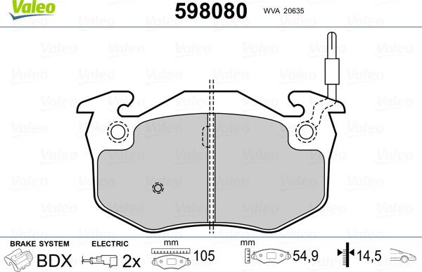 Valeo 598080 - Əyləc altlığı dəsti, əyləc diski www.furqanavto.az