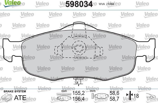 Valeo 598034 - Əyləc altlığı dəsti, əyləc diski furqanavto.az