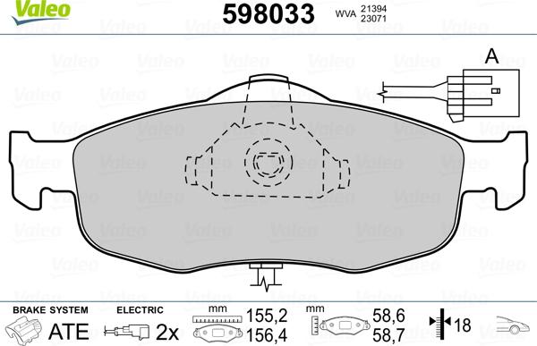 Valeo 598033 - Əyləc altlığı dəsti, əyləc diski furqanavto.az