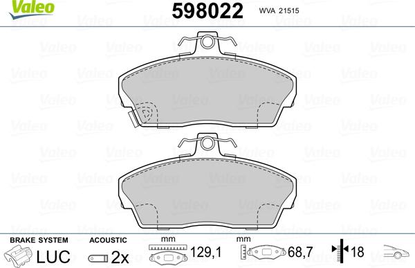 Valeo 598022 - Əyləc altlığı dəsti, əyləc diski furqanavto.az