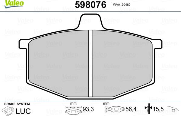 Valeo 598076 - Əyləc altlığı dəsti, əyləc diski furqanavto.az