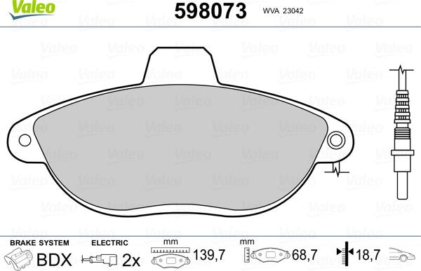 Valeo 598073 - Əyləc altlığı dəsti, əyləc diski furqanavto.az