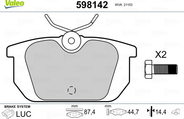 Valeo 598142 - Əyləc altlığı dəsti, əyləc diski furqanavto.az