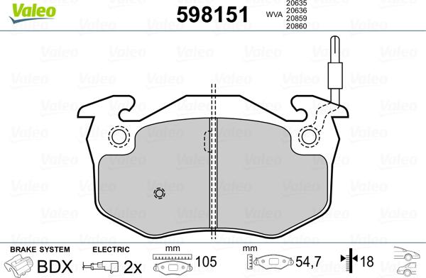 Valeo 598151 - Əyləc altlığı dəsti, əyləc diski furqanavto.az