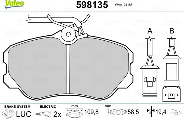 Valeo 598135 - Əyləc altlığı dəsti, əyləc diski furqanavto.az