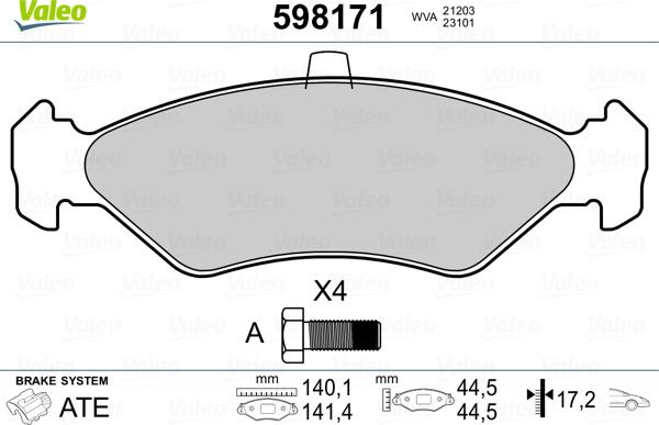 Valeo 598171 - Əyləc altlığı dəsti, əyləc diski furqanavto.az