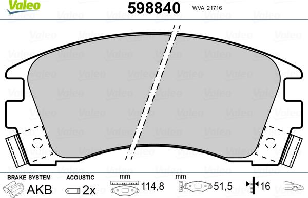 Valeo 598840 - Əyləc altlığı dəsti, əyləc diski furqanavto.az