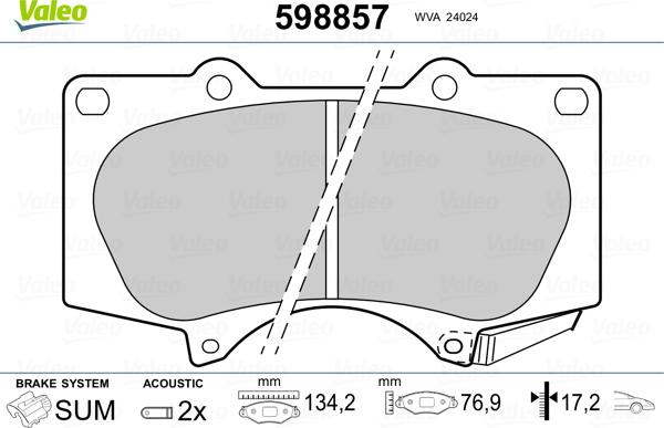 Valeo 598857 - Əyləc altlığı dəsti, əyləc diski www.furqanavto.az