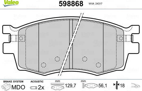 Valeo 598868 - Əyləc altlığı dəsti, əyləc diski furqanavto.az