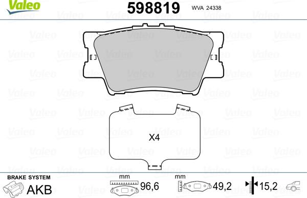 Valeo 598819 - Əyləc altlığı dəsti, əyləc diski furqanavto.az