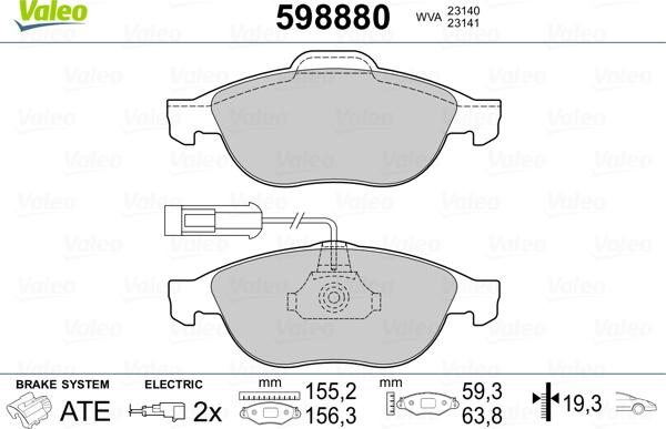 Valeo 598880 - Əyləc altlığı dəsti, əyləc diski furqanavto.az